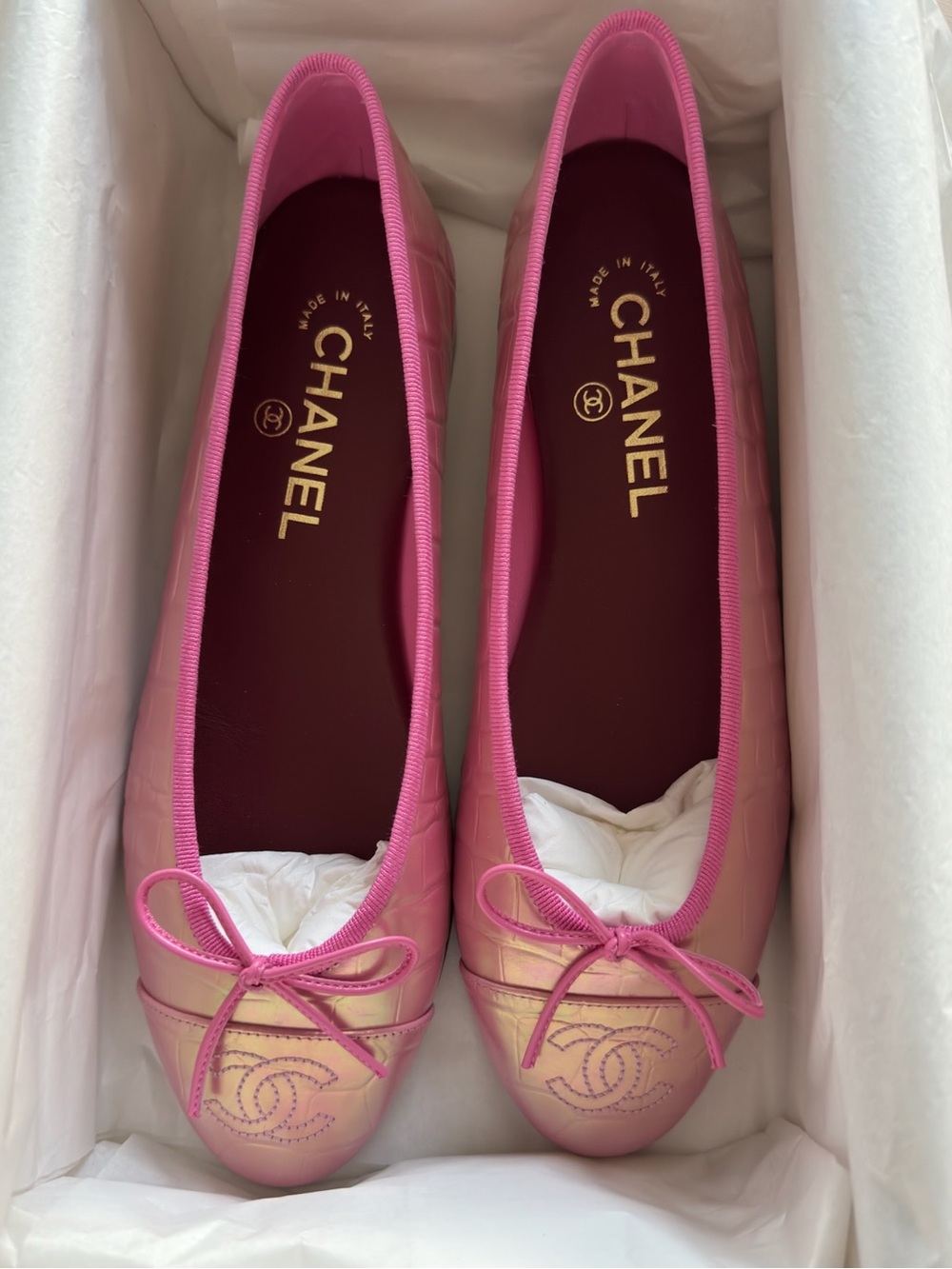 CHANEL Pink Iridescent ballet flats